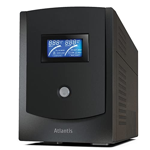 Atlantis A03-HP2202 Gruppo di Continuità Onda Sinusoidale Pura 2200VA 1100W Line Interactive, display LCD, porta USB, 5 uscite IEC, 2 batterie 12V-9Ah, protezione porta lan RJ45, software di gestione.