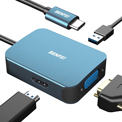 BENFEI Adattatore USB C a HDMI VGA, 3 in 1 Type-C(Thunderbolt 3) Hub a HDMI VGA USB 3.0, Compatibile per MacBook Pro 2019 2018 2017,Galaxy S10 S9 S8,Surface Book 2, Dell XPS 13 15, Pixelbook e altro
