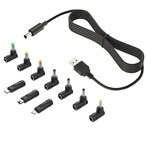 BERLS 5V Cavo Alimentazione Universale DC , Cavo di jack universale DC 5.5x2.1mm con 10 Connettore (5.5x2.5, 4.8x1.7, 4.0x1.7, 4.0x1.35, 3.5x1.35, 3.0x1.1, 2.5x0.7, USB-C, Micro, Mini-USB)