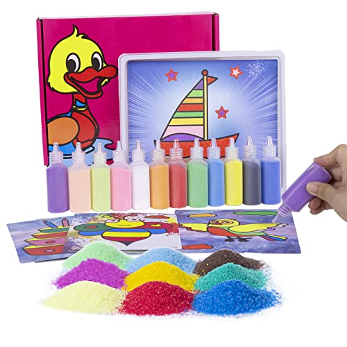 Berry President 12 confezioni di carte da pittura con sabbia Art Kids Coloring Kit fai da te con 12 bottiglie di sabbia colorata per bambini (Rosso)