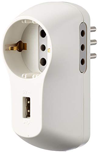 BTicino S3613DU Multipresa Adattatore B3 con Presa USB, 1.5A, 1500 W, 250 V, Bianco