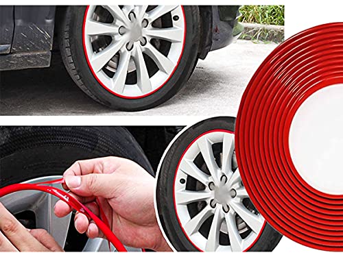 CARALL Profilo Rosso Adesivo Decorativo per Cerchi Auto Moto, Striscia Adesiva Resistente, Rotolo da 8 Metri