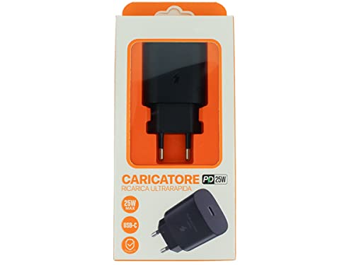 Caricatore USB C 25W Nero, Caricabatterie PD Da Muro, Ricarica Ultra Rapida, 5V 3A 9V 2,77A