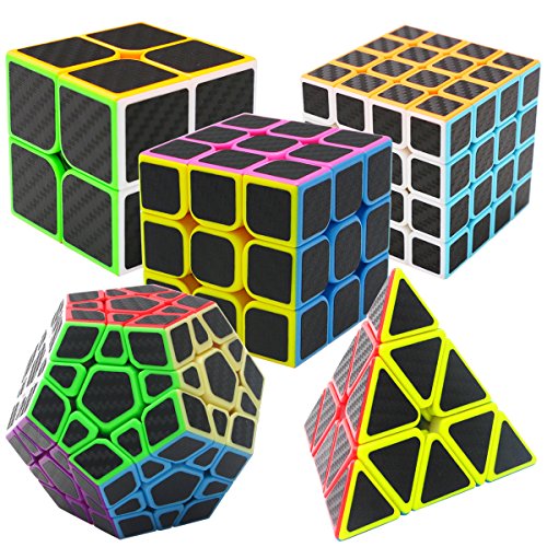 Coolzon Puzzle Cubes 5 Pezzi Megaminx + Pyraminx + 2x2x2 + 3x3x3 + 4x4x4 in Giftbox Magico Cubo con Adesivo in Fibra di Carbonio Nuovo velocità