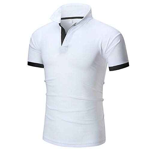 d.Stil Polo Uomo Basic Manica Corta Tinta Unita Tinta Unita Tennis Golf Polo Shirt (Bianco, M)