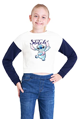Disney Felpa Bambina Ragazza 7-14 Anni Stitch (7-8 Anni, Beige Blu)