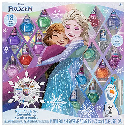 Disney Frozen - Townley Girl Set di smalti peel-off atossici con colori luccicanti e opachi con gemme per unghie per ragazze dai 3 anni in su, perfetto per feste, pigiama party e makeover, 18 pezzi