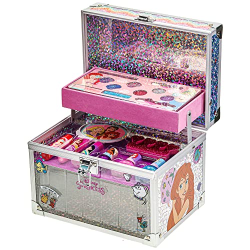 Disney Princess - Townley Girl Il set di trucco cosmetico Train Case include lucidalabbra, luccichio per gli occhi, pennello, smalto per unghie, accessori e altro per ragazze, dai 3 anni in su.