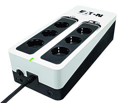 Eaton UPS 3S 450 DIN - Off-Line UPS - Gruppo di continuità (UPS) - 450VA (6 prese DIN, Limitatore di Sovratensione, Silenziatore) - Interfaccia USB (cavo incluso) - 3450D - Nero e Bianco