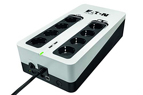 Eaton UPS 3S 850 DIN - Gruppo di continuità (UPS) - 850VA (8 prese DIN, Limitatore di Sovratensione, 2 Porte di Ricarica USB Type-A) - Interfaccia USB (cavo incluso) - 3850D - Nero e Bianco