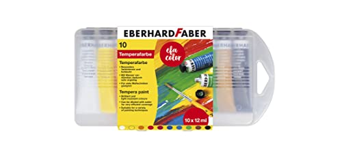 Eberhard Faber 575510 - EFA Color Tempera per la scuola in colori resistenti alla luce,scatola di plastica con 10 tubetti da 12 ml ciascuno,diluibili e miscelabili,adatti a molte tecniche pittoriche