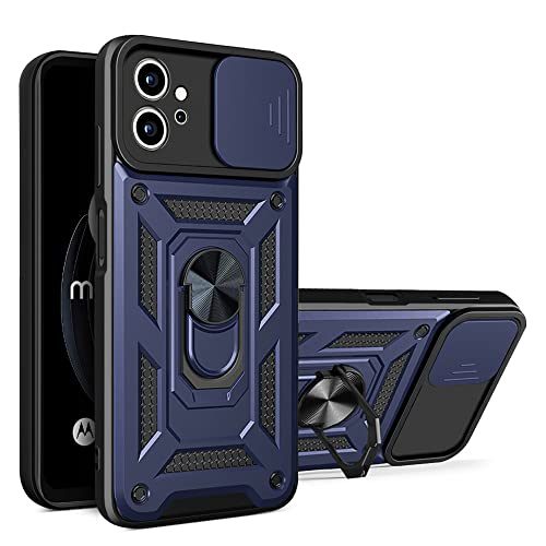 ESTH Custodia per Motorola Moto G32 con Custodia per Fotocamera Scorrevole e Supporto ad Anello [Cover Paraurti Compatibile con Supporto Magnetico per Auto], Blu