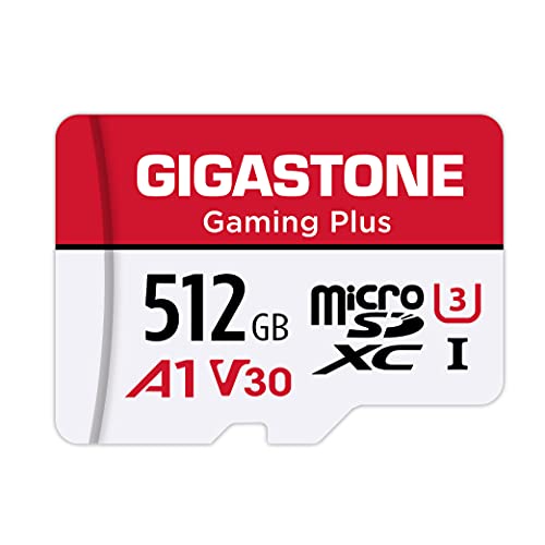 Gigastone Micro SD 512 GB, Gaming Plus, 512GB Specialmente per Nintendo Switch Gopro Fotocamere Videocamera Tablet, Velocità Fino a 100 80 MB s (R W) + Adattatore Scheda SD, UHS-I A1 U3 V30 MicroSDXC