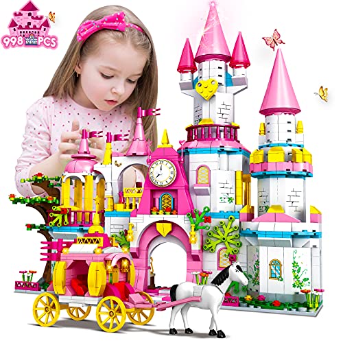 Giocattoli da costruzione per bambine: 998 pezzi Set da 5-in-1 grande castello rosa principessa per bambini di età compresa tra 6 7 8 9 10 11 12 anni Kit di regali educativi per ragazze creative