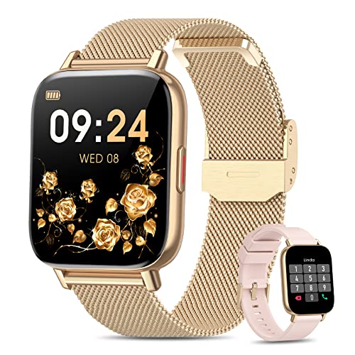 HASAKEI 1,7  HD Smartwatch Donna Chiamata Bluetooth e Risposta Vivavoce, 2023 Smart Watch con SpO2 Sonno Cardiofrequenzimetro Notifiche Messaggi, Orologio Fitness Contapassi per Android iOS Oro Rosa
