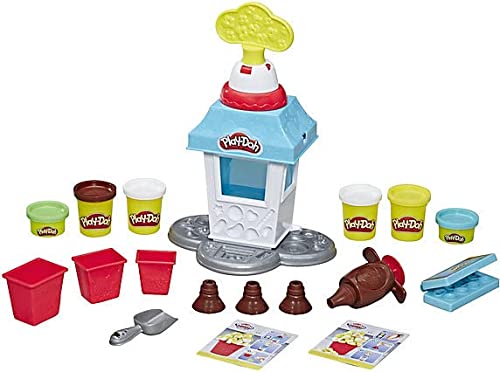 Hasbro - Play-Doh Kitchen Creations Popcorn Party Set con 6 Vasetti di Pasta da Modellare, Multicolore, 1, E5110EU5
