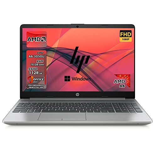 HP 255 G8 | Pc portatile notebook | Ram 16 GB ddr4 | SSHD 1128 GB | Amd 3050U | Silver | Display 15.6  | FHD | BT | WiFi | Windows 11 Pro | Office Pro | Computer portatile Pronto all uso
