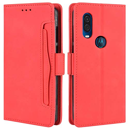 HualuBro Cover per Motorola One Vision, Flip Case a Libro in Pelle Premium Magnetica Antiurto Portafoglio Custodia per Motorola Moto One Vision Cover (Rosso)