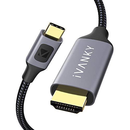 IVANKY Cavo USB C a HDMI4K@60Hz Nylon IntrecciatoCavo USB Type C a HDMI, Thunderbolt 3 Compatibile per MacBook Pro, Surface Book 2, Samsung S9 S8, monitor, proiettore e altri - 2M