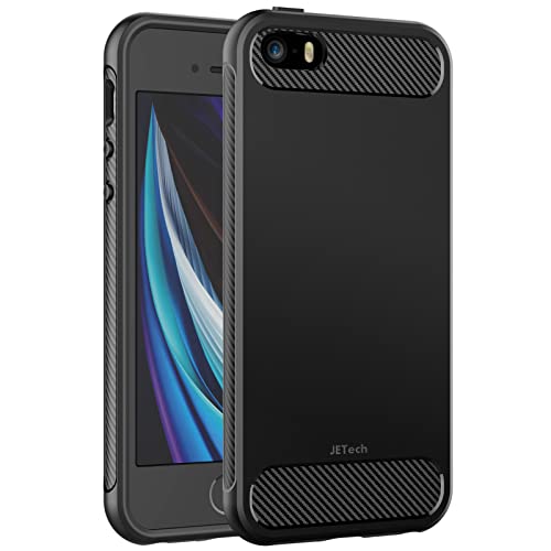 JETech Cover Compatibile iPhone 5s   5   SE (2016 Modello), Custodia con Assorbimento degli Urti e Design in Fibra di Carbonio, Nero