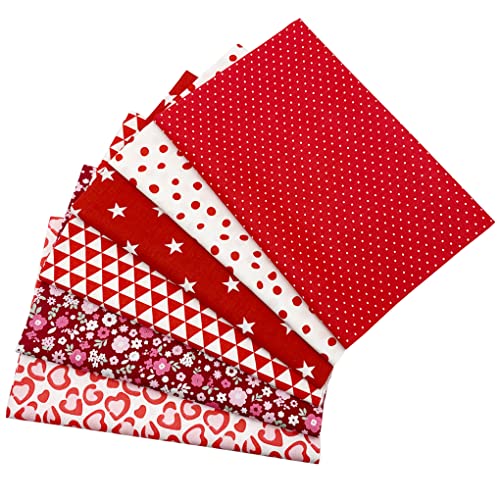 Jukway 6 Pezzi Tessuto di Cotone al Metro, 50 x 50 cm Stoffa al Metro 100% cotone Stoffe patchwork, per cucito, trapunte, decorazione fai da te, artigianato, stampato, pacchetti di tessuto (rosso)