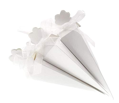 JZK 50 Bianco cono portariso scatola portaconfetti scatolina bomboniere segnaposto per matrimonio compleanno battesimo comunione nascita laurea Natale