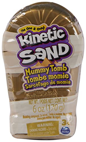 Kinetic Sand, Mini Mummia, 170 g di Sabbia Magica, Sabbia cinetica Marrone, 1 formina Personaggio a Sorpresa, 2 Accessori e 3 Gemme Incluse, Giocattoli per Bambini e Bambine 3 Anni