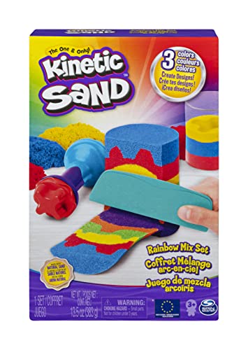Kinetic Sand, Set Sabbie Arcobaleno, con 3 Colori di Sabbia (382 G) e 6 Accessori, dai 3 Anni