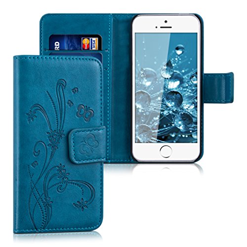 kwmobile Custodia Compatibile con Apple iPhone SE (1.Gen 2016)   5   5S - Cover Portafoglio Pelle Sintetica con Chiusura Magnetica - Porta Carte Viticci