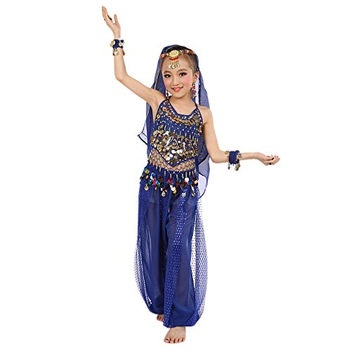 Liqiqi Danza del Ventre Bambina Costume Principessa Ragazze Magnifico Paillettes Costume di Prestazioni Bello Costume Bambina Festa di Ballo Festa Cosplay Costume con Catena della Cintura