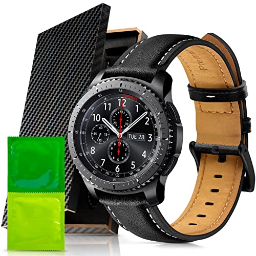 LOCN Cinturino in pelle 22mm Cinturino di ricambio compatibile con Samsung Galaxy Watch 46mm Samsung Gear S3 Frontier Classic Huawei Watch GT 46mm, Nero