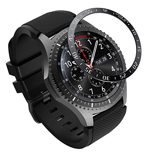 MoKo Ghiera Orologio in Acciaio Samsung Galaxy Watch 46mm Gear S3 Frontier Gear S3 Classic, Smart Watch con Numeri Secondi Incisi, Protezione Quadrante Antigraffi, Urti Accessori Orologio - Nero
