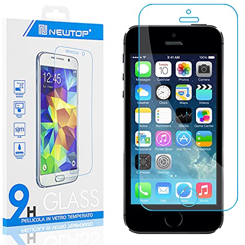 N NEWTOP [1 Pezzo] Pellicola GLASS FILM Compatibile per Apple iPhone 5-5S-5SE-5C, Fina 0.3mm Durezza 9H in Vetro Temperato Proteggi Schermo Display Protettiva Anti Urto Graffio Protezione