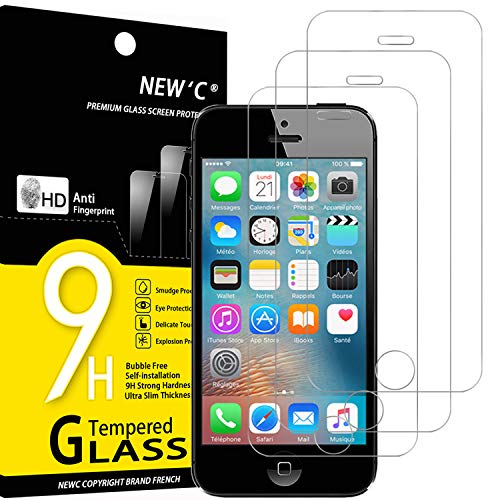 NEW C 3 Pezzi, Vetro Temperato per iPhone 5, iPhone 5S, iPhone 5C, Pellicola Prottetiva Anti Graffio, Anti-Impronte, Senza Bolle, Durezza 9H, 0,33mm Ultra Trasparente, Ultra Resistente