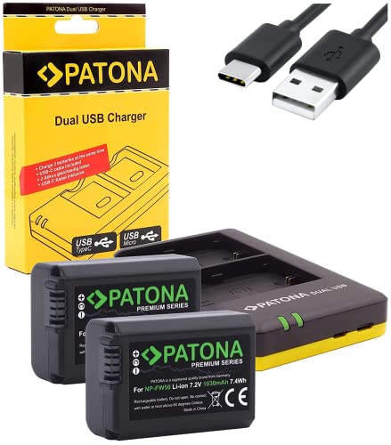 PATONA Premium 2x Batteria NP-FW50 con doppio caricatore USB