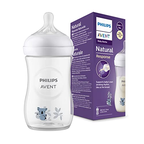 Philips Avent Biberon Natural Response - Biberon da 260 ml, senza BPA, per neonati da 1 mese in su, con motivo di koala (modello SCY903 67)