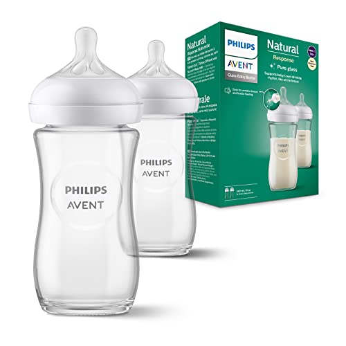 Philips Avent Natural Response - Biberon in vetro, 2 biberon da 240 ml, senza BPA, per neonati da 1 mese+(modello SCY933 02)