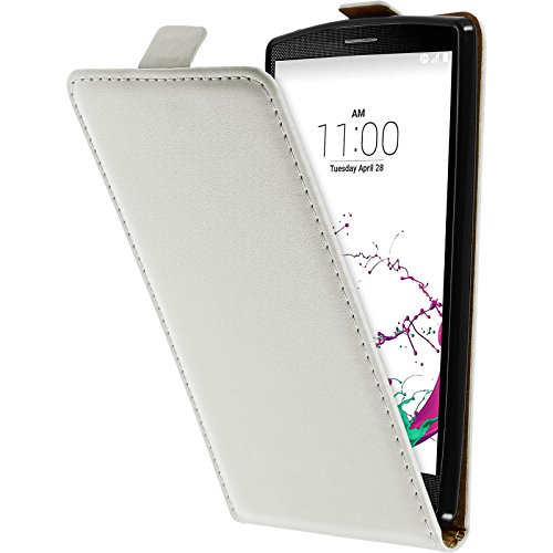 PhoneNatic Copertura di Cuoio Artificiale Compatibile con LG G4s   G4 Beat - Flip-Case Bianco - Cover + Pellicola Protettiva