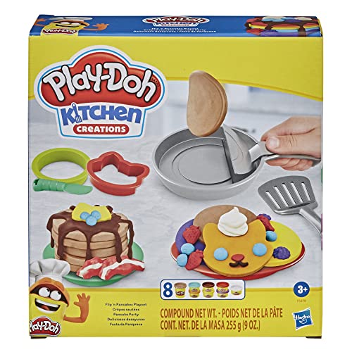 Play-Doh Hasbro Kitchen Creations Flip  n Pancakes, per Bambini dai 3 Anni in su, con 8 Colori, 14 componenti