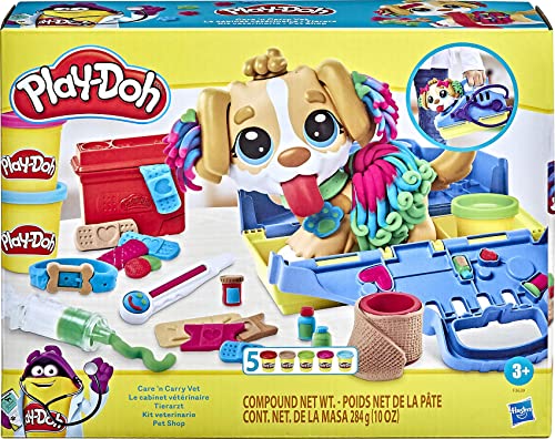 Play-Doh - Set da Veterinario, playset con Cane Giocattolo, trasportino, 10 Strumenti, 5 Colori