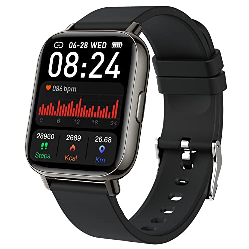 Smartwatch Uomo Donna, Smart Watch 1,69  Orologio Intelligente con Contapassi Sonno Stress Cardiofrequenzimetro, Impermeabil IP68, 24 Sportivo, Notifiche Messaggi, Fitness Tracker per Android iOS-Nero
