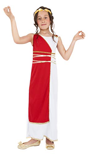 Smiffys Costume da ragazza Greca, rosso, con tunica e copricapo Size: Large Age 10 - 12 years