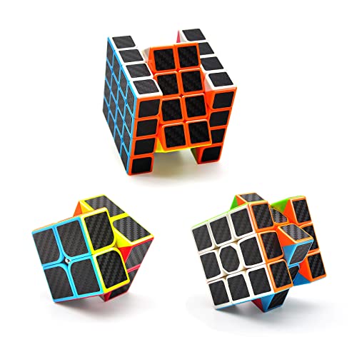 Speed Cube Set - 3 Pezzi Magic Cube Set di 2x2 3x3 4x4 tornitura liscia, Cubo Magico in Fibra di Carbonio