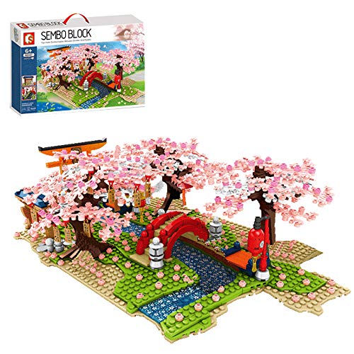 Sunery 1400pezzi Casa Modulari Set di Blocchi di Costruzione,Serie Giapponese di Street View Fiume Sakura Modello Architettura,Casa Compatibile con Lego