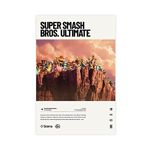 Super Smash Bros. Ultimate (2018) Poster su tela per videogiochi, decorazione da parete per soggiorno, camera da letto, stile senza cornice, 20 x 30 cm