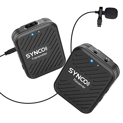 SYNCO G1(A1) Microfono Lavalier Wireless, 2.4GHz Microphone Professionale Senza Fili per Smartphone, DSLR Reflex, Videocamera, Computer, Laptop, Microfono-Lavalier-Wireless-Professionale-Fotocamera