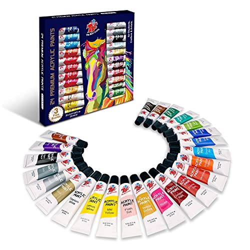 TBC Colori Acrilici Set, 24 Colori Set Colori Acrilici(12 ml tubo), Colori Acrilici Per Dipingere Su Tela, Pittura Rocciosa, Per Bambini e Adulti