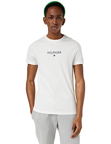 Tommy Hilfiger Exclusive Hilfiger Logo Tee, Magliette S S Uomo, Bianco (White), S