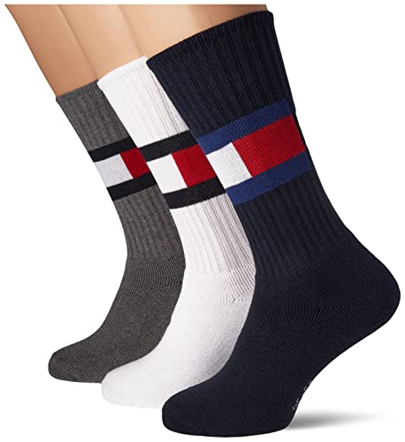 Tommy Hilfiger Flag Sock Pack, Bandiera Calzino Confezione Da 3 Ecom Uomo, White Navy Grey, 43
