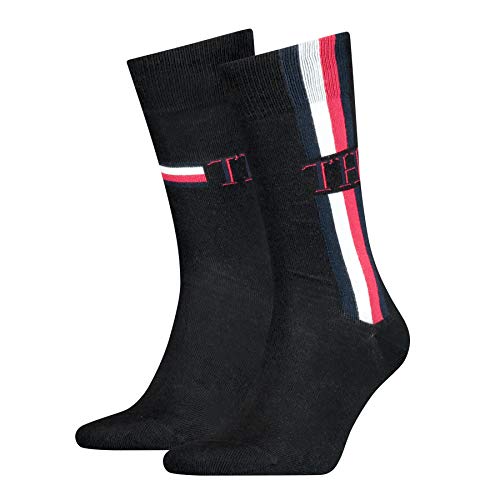 Tommy Hilfiger Iconic Stripe Men s Socks (2 Pack) Calze, Nero, 39 42 (Pacco da 2) Uomo